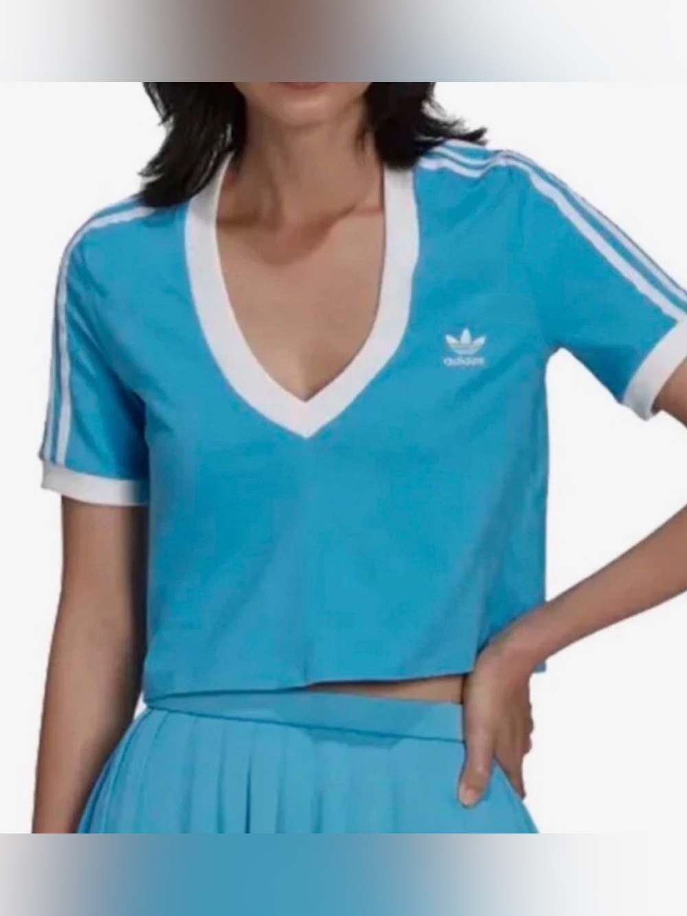 Adidas Women's Blue V-Neck Cropped Tee Size S